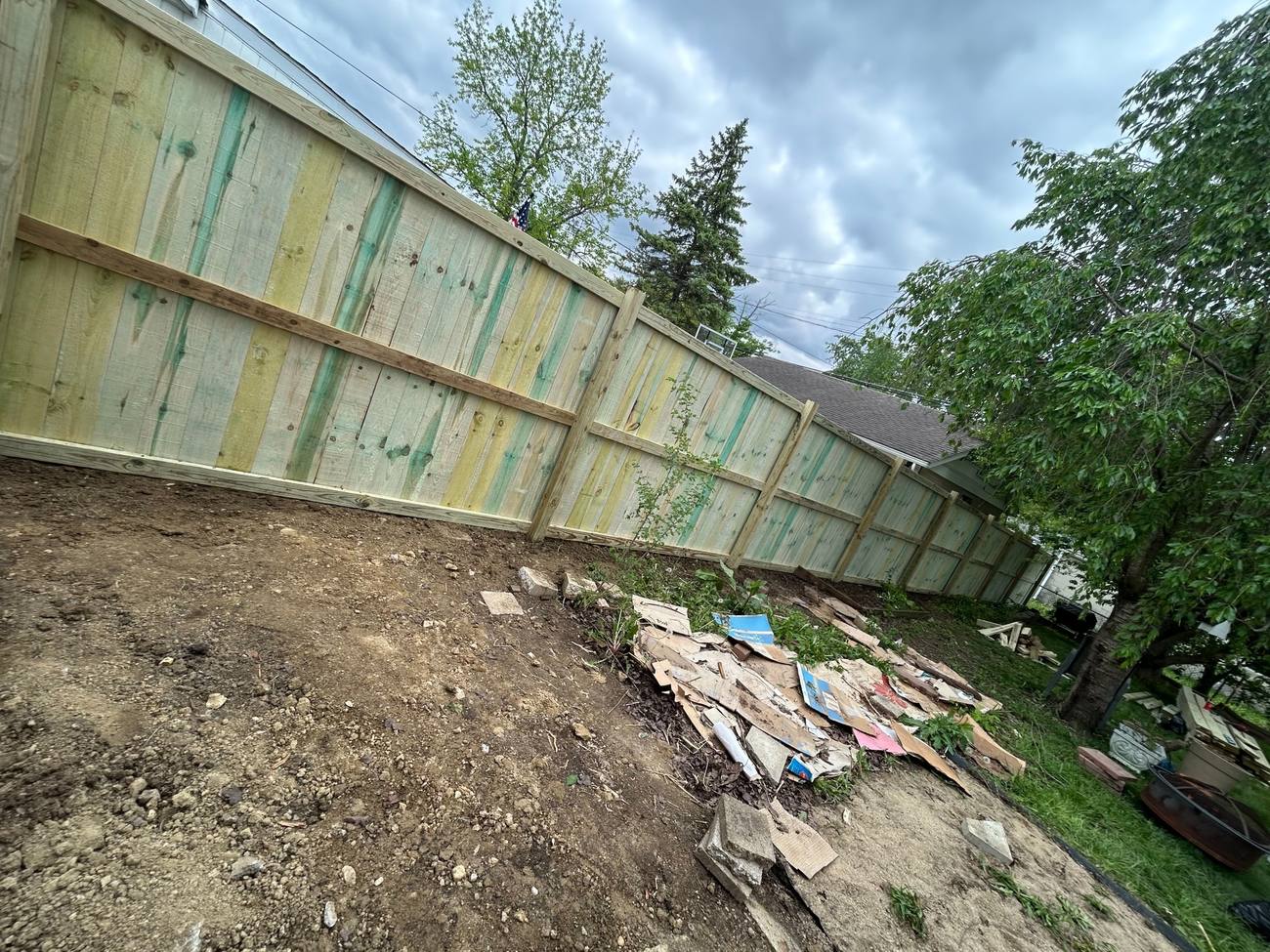 Long new wood privacy fence